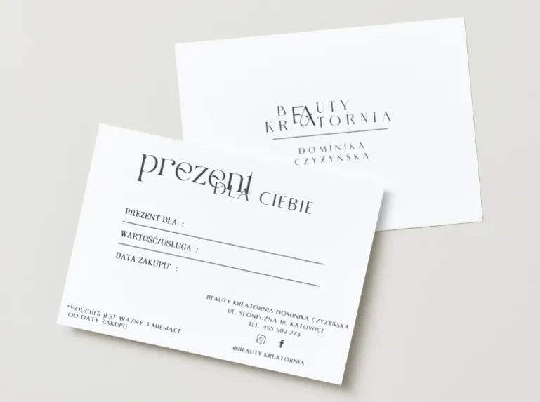 Voucher na usługi kosmetologiczne Beauty Kreatornia – biały